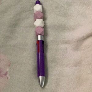 Purple and White Beaded Pen with Silver Tip